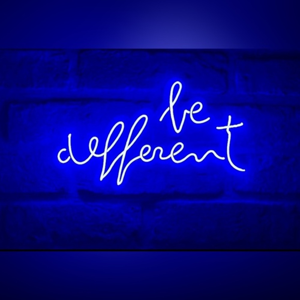 “Be Different” Neon Sign – Purple Glow, Gently Used, 13x3x8”